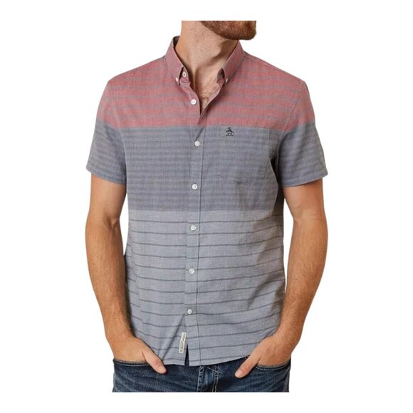 Penguin Heritage Slim Fit Striped Short Sleeve Button-down Shirt Casual Men's XL - Picture 1 of 7